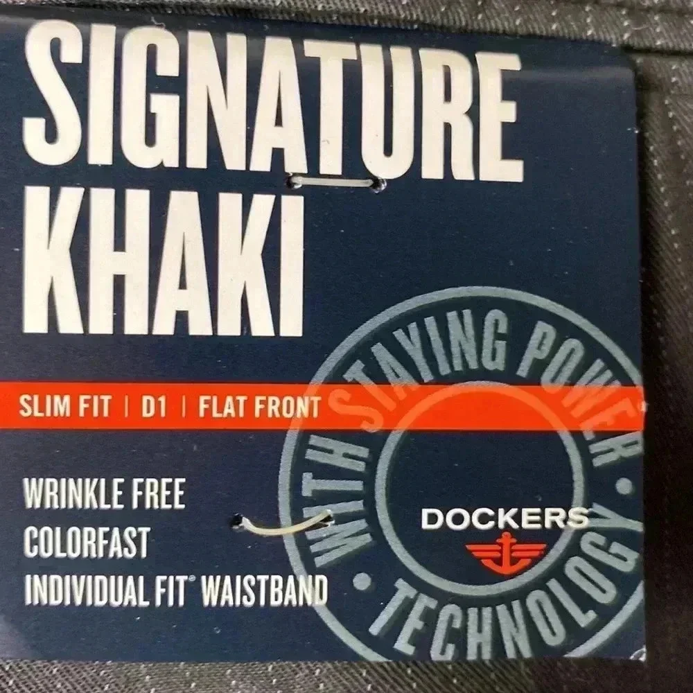 NWT DOCKERS SIGNATURE KHAKI SLIM FIT SIZE 34x‎ 34 DARK GRAY PIN STRIPE
